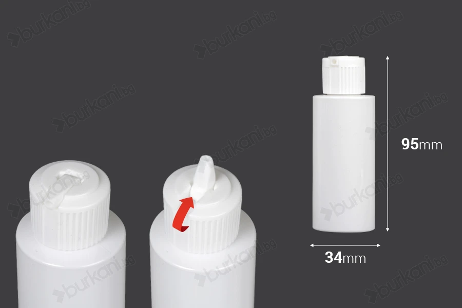 Бяла 50ml пластмасова бутилка (PP 20/410) с капачка - 12 бр.-изображение_размери