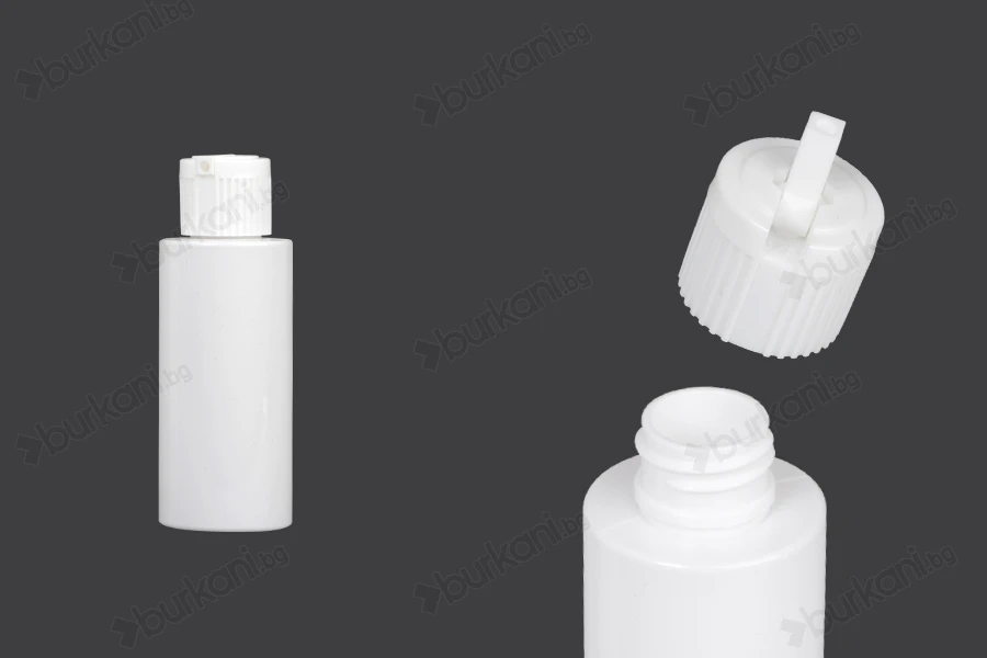 Бяла 50ml пластмасова бутилка (PP 20/410) с капачка - 12 бр.-изображение_продукт