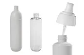 Пластмасова PET бутилка 100 ml с бяла помпа и прозрачна капачка Пластмасова PET бутилка 100 ml с бяла помпа и прозрачна капачка