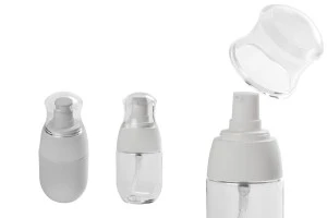 Пластмасова бутилка PET  30 ml с бяла лосион  помпа и прозрачна капачка-1