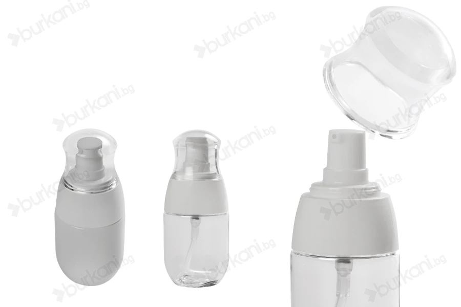 Пластмасова бутилка PET  30 ml с бяла лосион  помпа и прозрачна капачка-изображение_продукт