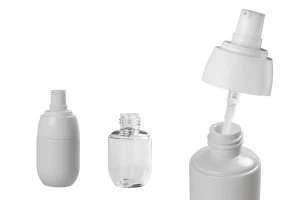 Пластмасова бутилка PET  30 ml с бяла лосион  помпа и прозрачна капачка-5