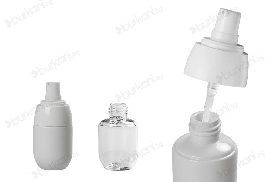 Пластмасова бутилка PET  30 ml с бяла лосион  помпа и прозрачна капачка-изображение_група