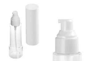 Пластмасова бутилка 100 ml прозрачна с лосион помпа и бяла капачка-6