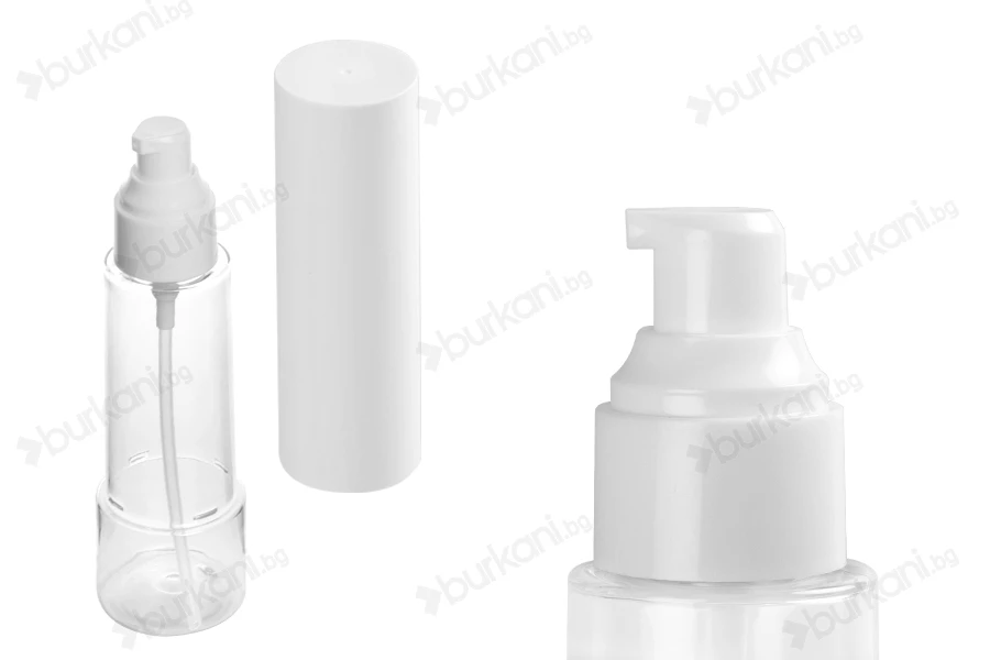 Пластмасова бутилка 100 ml прозрачна с лосион помпа и бяла капачка-изображение_група