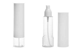 Пластмасова бутилка 100 ml прозрачна с лосион помпа и бяла капачка-1