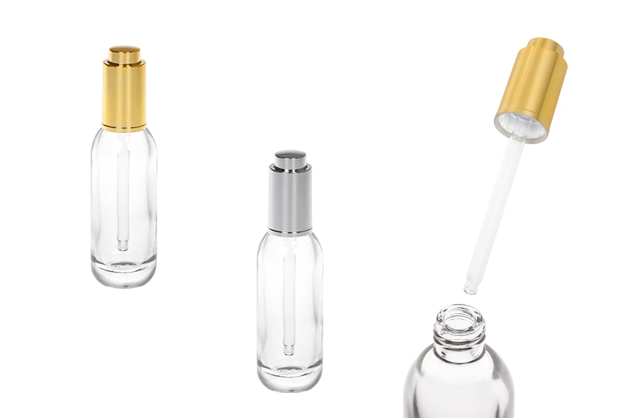 Стъклена бутилка  15 ml с капкомер и капачка с бутон