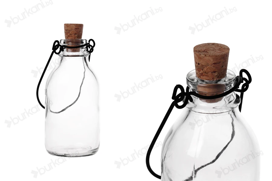 Стъклена бутилка с метална дръжка и коркова тапа  100ml-изображение_продукт