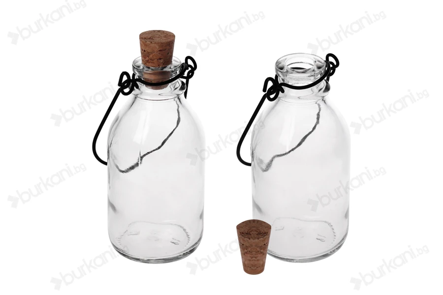 Стъклена бутилка с метална дръжка и коркова тапа  100ml-