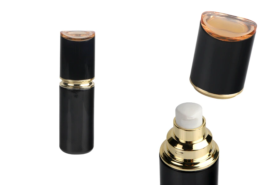 Стъклена черна бутилка 40 мл с лосион, крем помпа с акрилна капачка-изображение_продукт