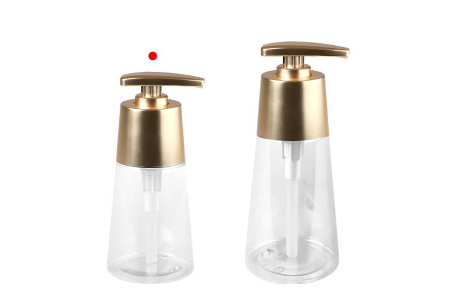 Пластмасова прозрачна ПЕТ бутилка 200 мл със златиста матова помпа за крем или лосион-изображение_група