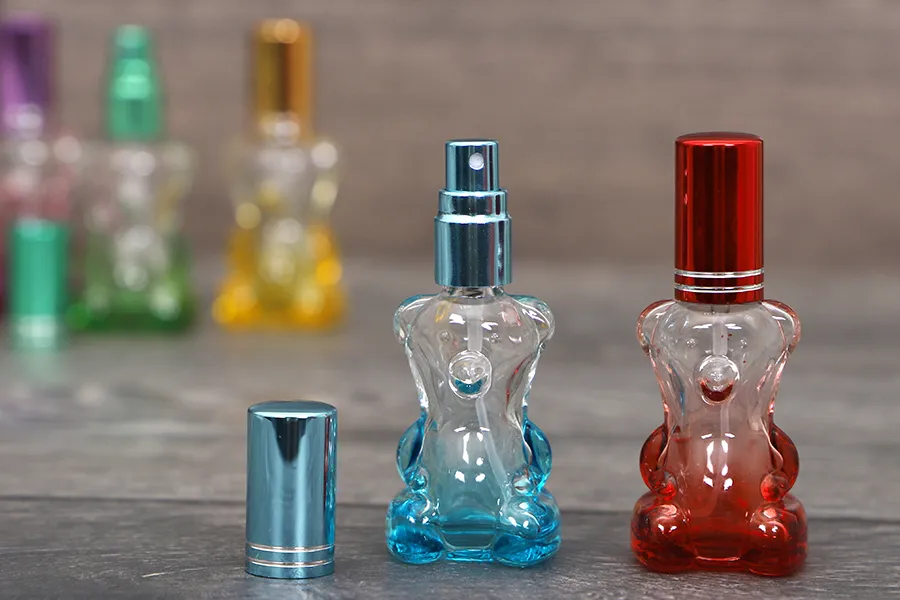 Малки стъклени шишенца "Мече" за парфюм  със спрей и с капачка 10 мл-изображение_група