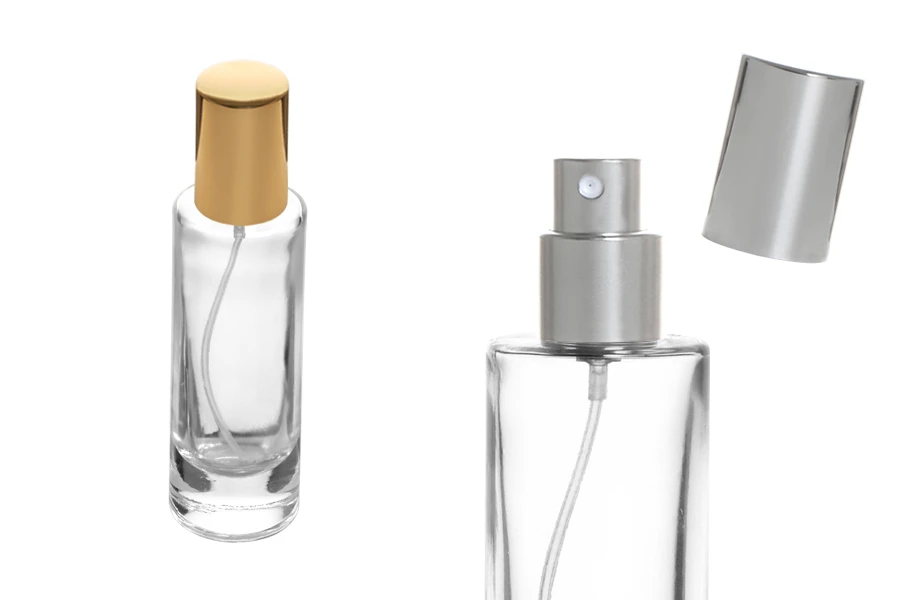 Стъклена прозрачна бутилка 30 мл с алуминиев спрей и капачка Стъклена прозрачна бутилка 30 мл с алуминиев спрей и капачка-изображение_група