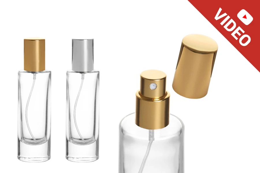 Стъклена прозрачна бутилка 30 мл с алуминиев спрей и капачка Стъклена прозрачна бутилка 30 мл с алуминиев спрей и капачка-изображение_продукт