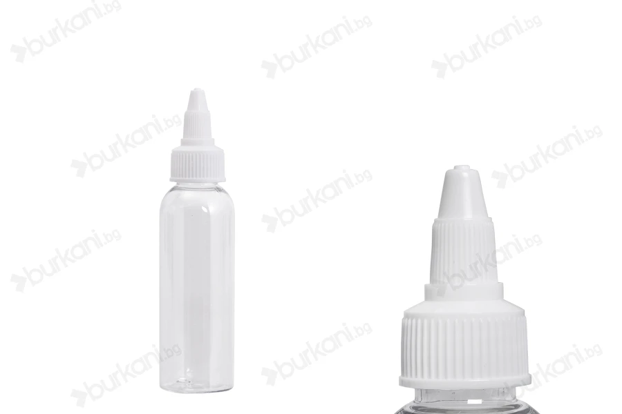 PET бутилка  60 ml прозрачна с бяла капачка за електронна цигара - 50 бр.-изображение_продукт