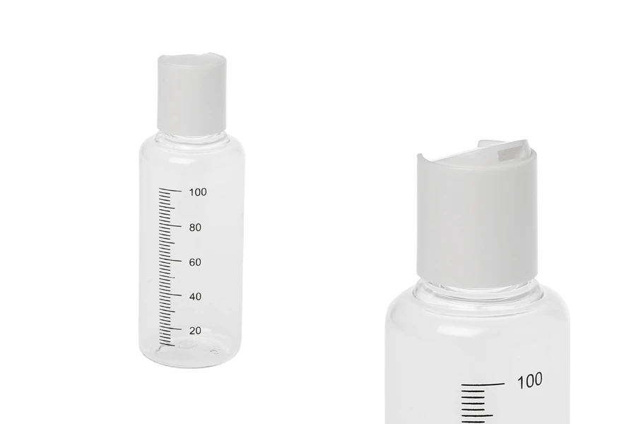 Пластмасова прозрачна бутилка 100 мл с бяла  flip top капачка  - 24 бр.-изображение_размери