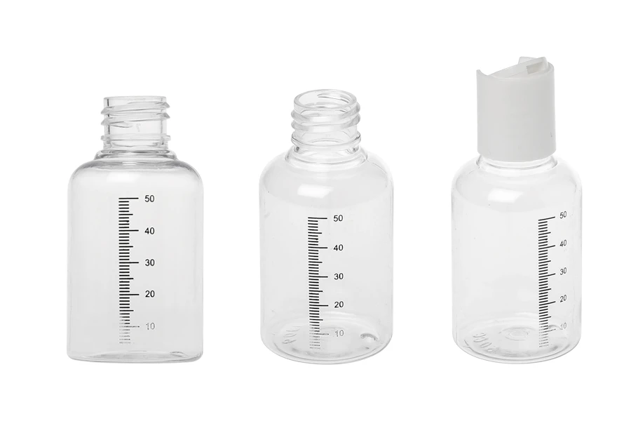 Пластмасова прозрачна бутилка 50 мл с бяка flip top капачка Пластмасова прозрачна бутилка 50 мл с бяка flip top капачка-изображение_група