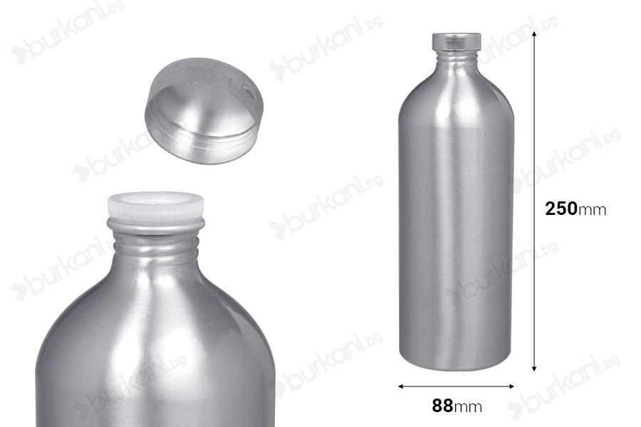 Aлуминиева бутилка 1000 ml с алуминиева капачка за съхраняване на есенции, парфюми и др.-изображение_размери