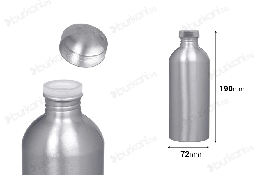 Aлуминиева бутилка 500 ml с алуминиева  капачка за съхраняване на есенции, парфюми и др.-изображение_размери