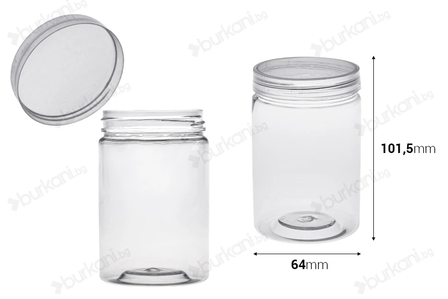 Буркан 250 ml пластмасов (PET) 64x101.5 mm  - 12 бр.-изображение_размери