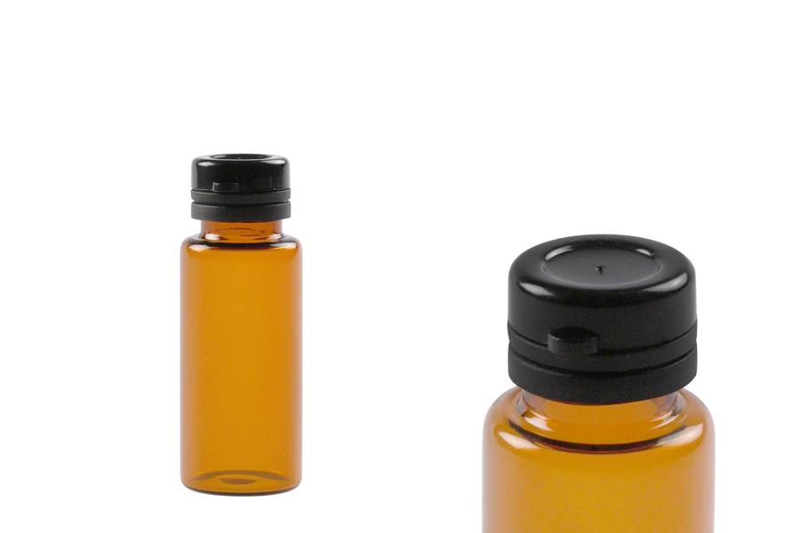 Малко стъклено шишенце 10 мл с черна пластмасова капачка-изображение_продукт