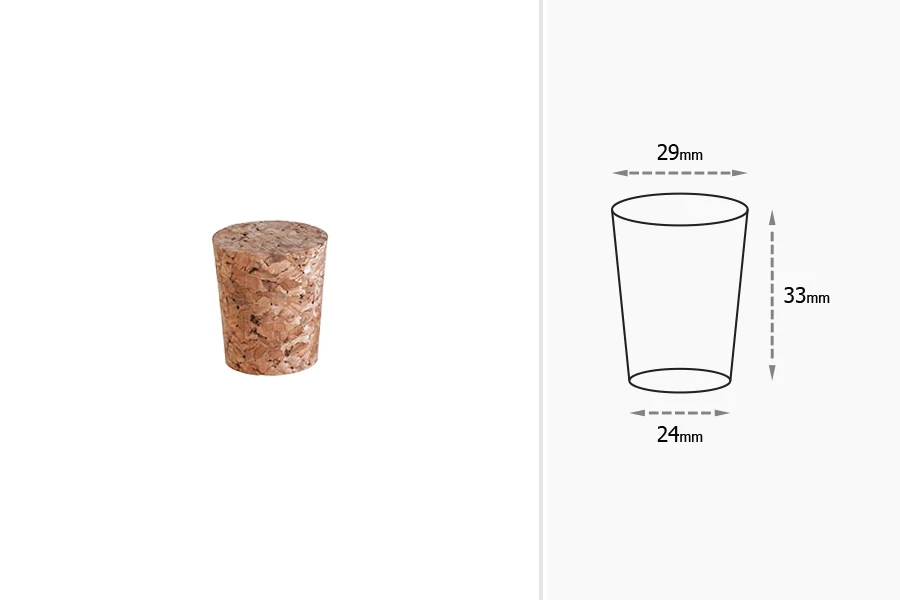 Коркова натурална конусовидна тапа с размери  33x29/24 - за Φ 25-изображение_размери