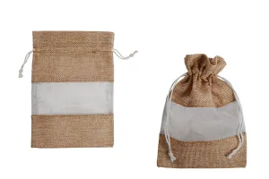 Кафява торбичка с прозорец (тюл) в бяло, с размери 130x180 mm-1