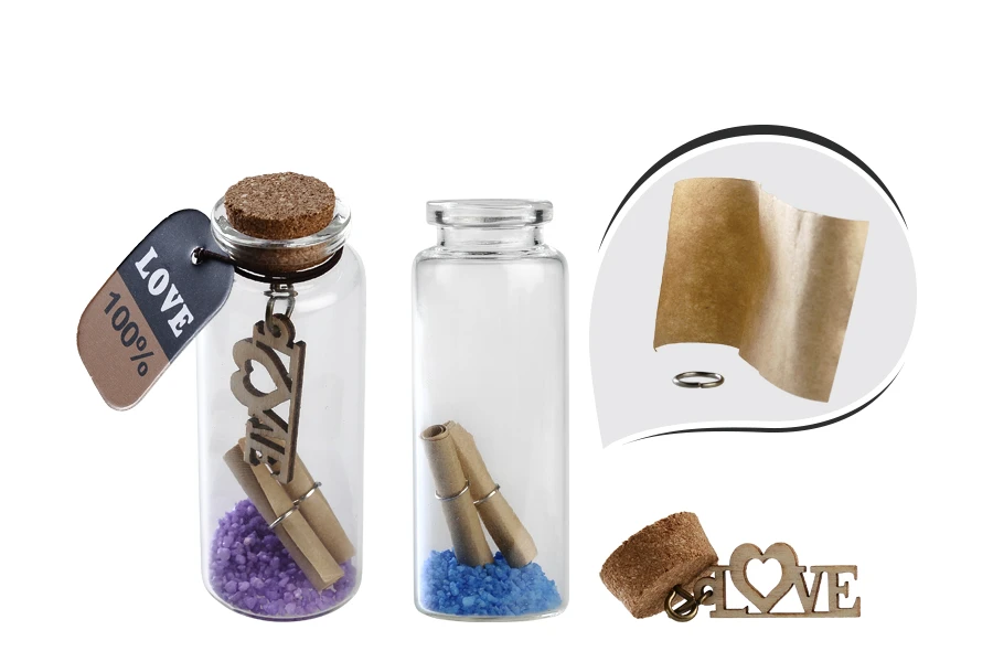 Малки стъклени шишета с коркова тапа за пожелания - 12 броя в кутия ( украсени)-изображение_продукт