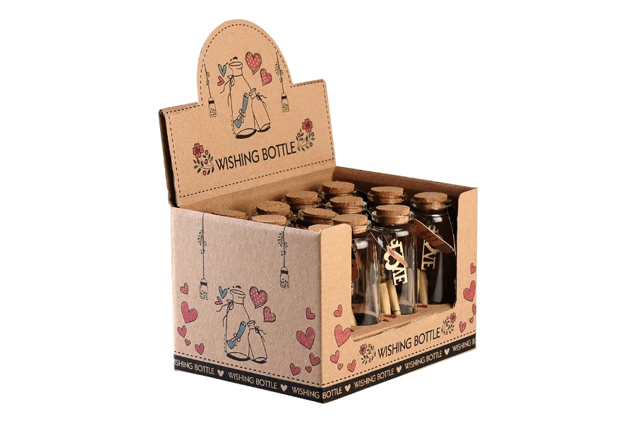 Малки стъклени шишета с коркова тапа за пожелания - 12 броя в кутия ( украсени)-изображение_размери