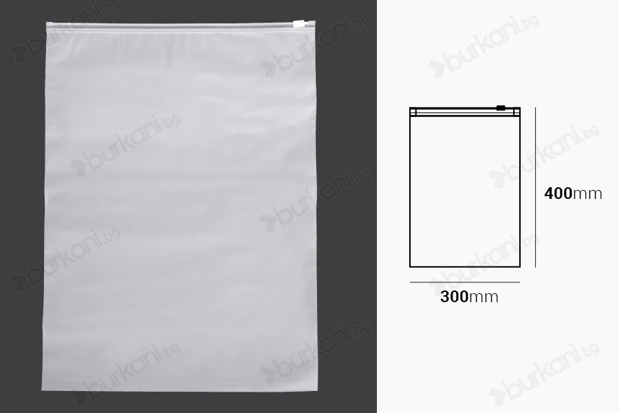  Опаковъчни пластмасови торбички 300x400 mm полупрозрачни матови с цип (цип) - 100 бр-изображение_размери