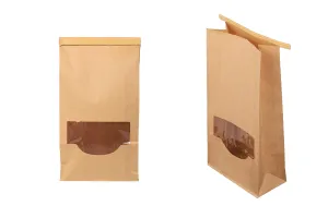 Крафт торбичка с размери 120x60x230 mm с прозорец и тел за запечатване (tin-tie)-1