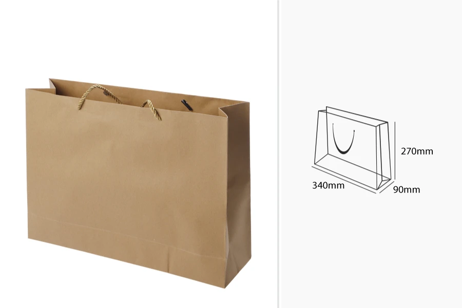 Хартиена кафява подаръчна чанта усукана дръжка , размер : 340х90х270 мм - 12 бр. на пакет-изображение_размери