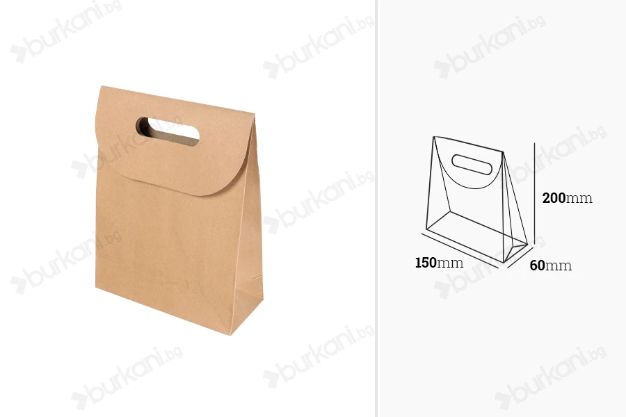 Хартиена крафт подаръчна чантичка с размери 150x60x200 mm-изображение_размери
