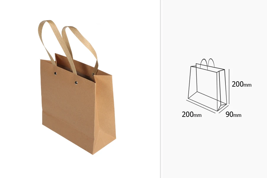 Хартиени торбички със златисти дръжки 200x90x200 mm-изображение_размери
