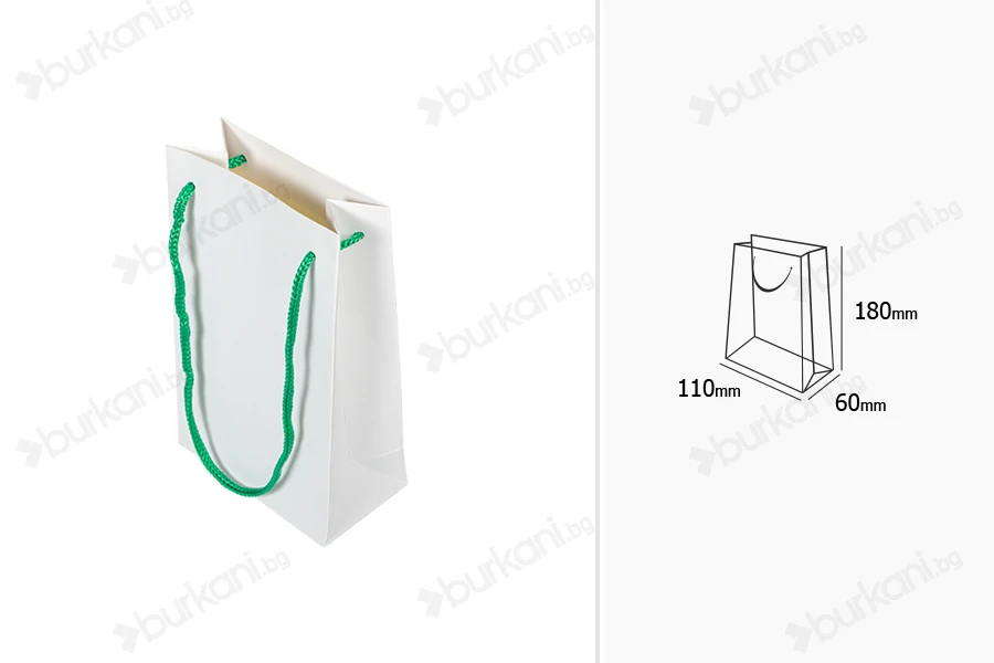 Бяла хартиена подаръчна торбичка с размери 110x60x180 mm - 20 бр.-изображение_размери