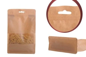 Торбичка тип DOYPACK с цип затваряне, прозорец и дупка Eurohole, вътрешна и външна прозрачна облицовка и въз,ожност за термо запечатване, размери 160x80x260 mm - 50 бр.-изображение_продукт