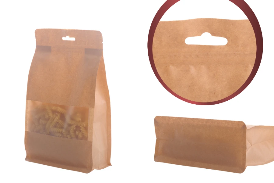 Торбичка тип DOYPACK с цип затваряне, прозорец и дупка Eurohole, вътрешна и външна прозрачна облицовка и въз,ожност за термо запечатване, размери 160x80x260 mm - 50 бр. Торбичка тип DOYPACK с цип затваряне, прозорец и дупка Eurohole, вътрешна и външна прозрачна облицовка и въз,ожност за термо запечатване, размери 160x80x260 mm - 50 бр.