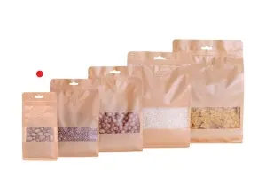 Крафт DOY PACK Опаковка с размери 100x60x200 mm с възможност за термо запечатване-изображение_група