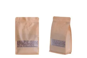 Крафт DOY PACK Опаковка с цип, вeнтил, с прозорец и отвор Eurohole, с размери 140x65x240 mm с възможност за термо запечатване-1