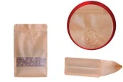 Крафт DOY PACK Опаковка с цип 140x65x240 mm, вeнтил, с прозорец и отвор Eurohole, с размери с възможност за термо запечатване
