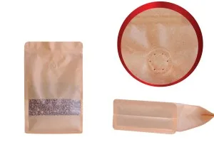 Крафт DOY PACK Опаковка с цип, вeнтил, с прозорец и отвор Eurohole, с размери 140x65x240 mm с възможност за термо запечатване-2