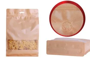 Крафт DOY PACK Опаковка цип, вентил, прозорец и отвор Eurohole  с размери 160x80x260 mm с възможност за термо запечатване-изображение_размери