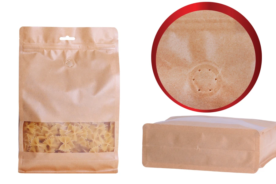 Крафт DOY PACK Опаковка цип, вентил, прозорец и отвор Eurohole  с размери 160x80x260 mm с възможност за термо запечатване-изображение_размери