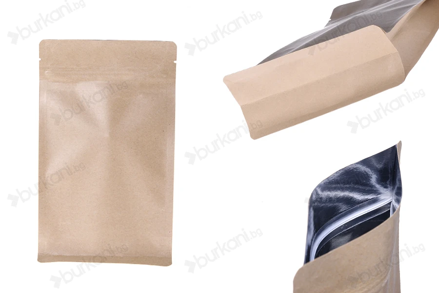 Опаковка тип DOY PACK 140x70x240 mm с "цип" затваряне и алуминиева вътрешна облицовка и възможност за термозапечатване - 50 бр.-изображение_продукт