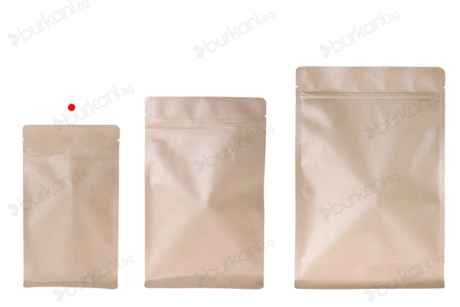 Опаковка тип DOY PACK 140x70x240 mm с "цип" затваряне и алуминиева вътрешна облицовка и възможност за термозапечатване - 50 бр.-