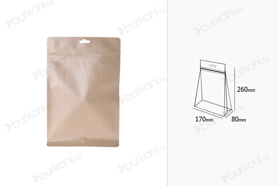 Опаковка тип Doy Pack с алуминиева вътрешна облицовка 170x80x260 mm - 50 бр.-изображение_размери