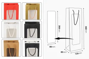 Хартиена подаръчна торбичка  125x85x360 mm с прозорец  за бутилки-2