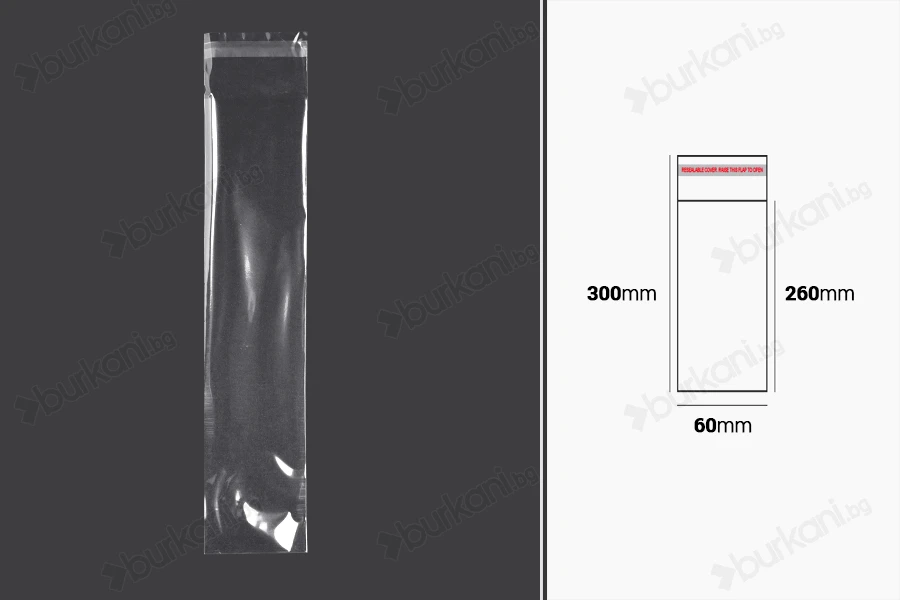 Самозалепваща се торбичка с размери  60x300 mm - 1000 бр./пакет-изображение_размери