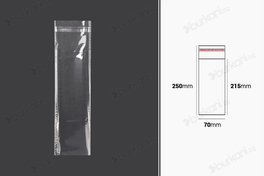 Самозалепваща се торбичка с размери 70x250 mm  - 1000 бр./пакет-изображение_размери