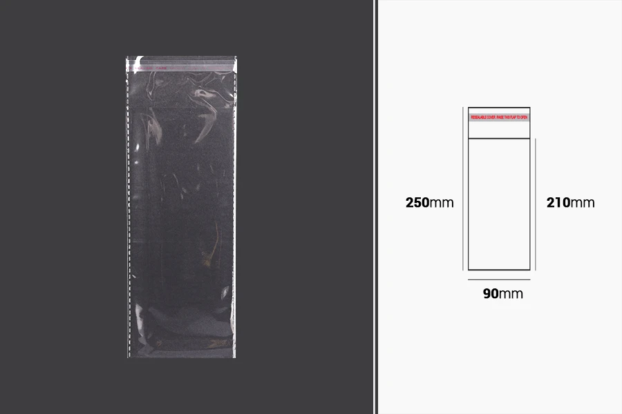 Самозалепваща се торбичка с размери  90x250 mm  - 1000 бр./пакет-изображение_размери